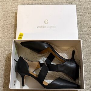 Corso Como Black Pointed Kitten Heel Pumps with Elastic Straps